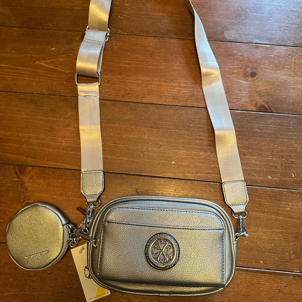 Women's Metallic Silver Crossbody Bag with Coin Pouch